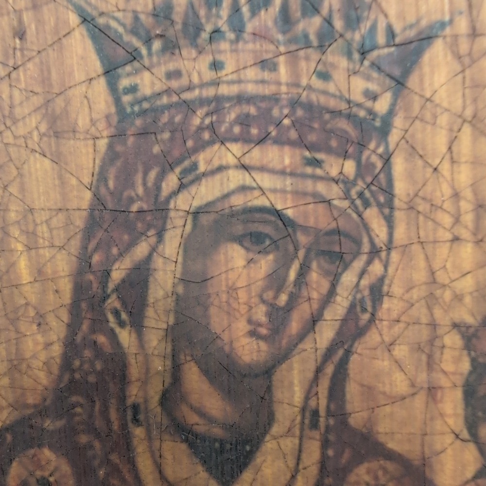 Handmade Virgin Mary & Child Icon Hodegetria‎ Style Wood Plaque Egypt San Mark - Picture 3 of 10